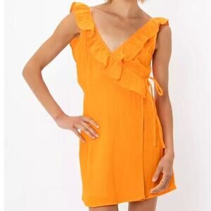 ASOS Design Ruffle Detail Mini Wrap Dress Sundress in Burnt Orange NWT Size 8
